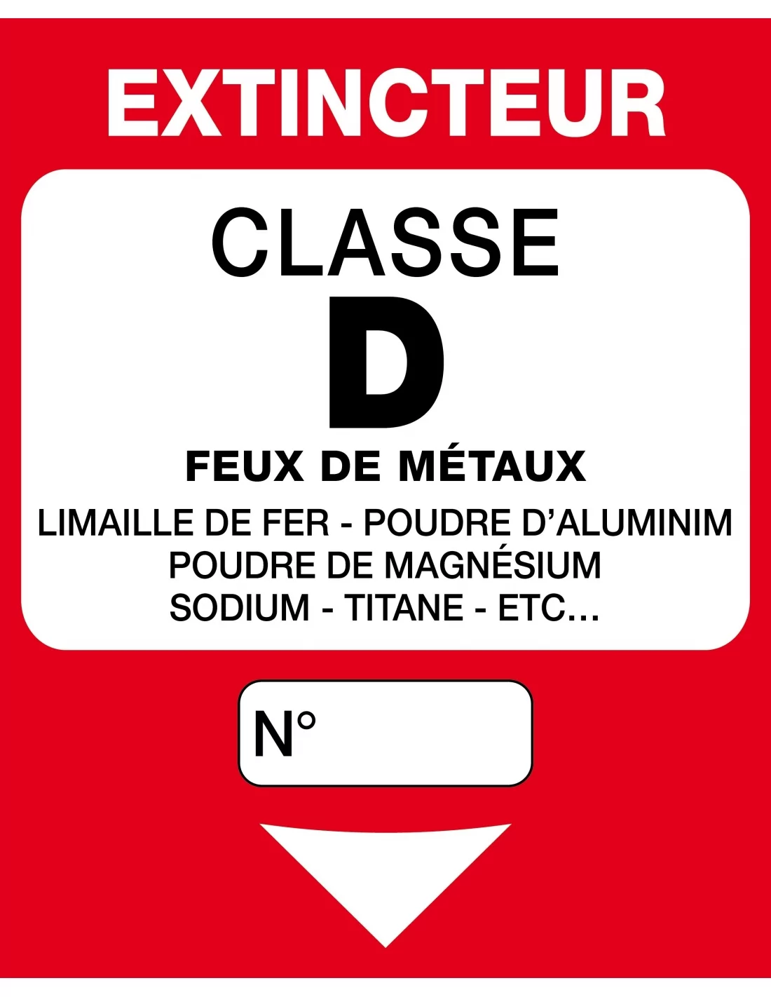 Panneau Extincteur Classe D Incendie. Sticker Extincteur, PVC, Alu