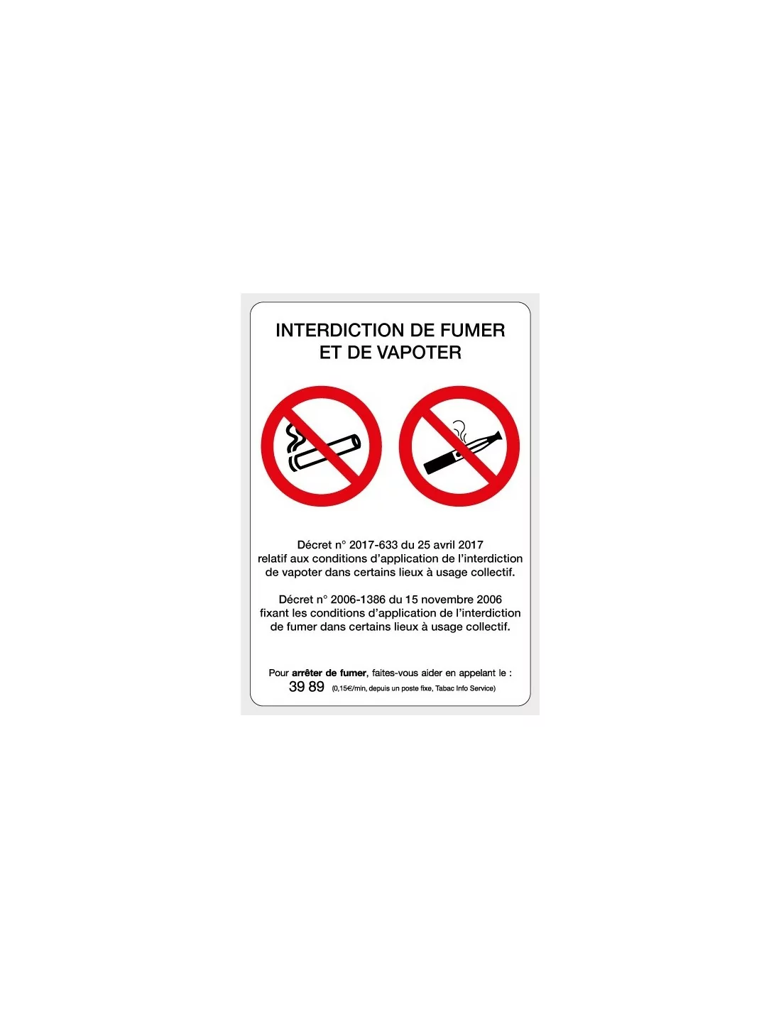 affiche interdiction de fumer et de vapoter